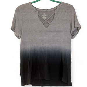 American Eagle striped ombré t-shirt with cross strap front.  Medium